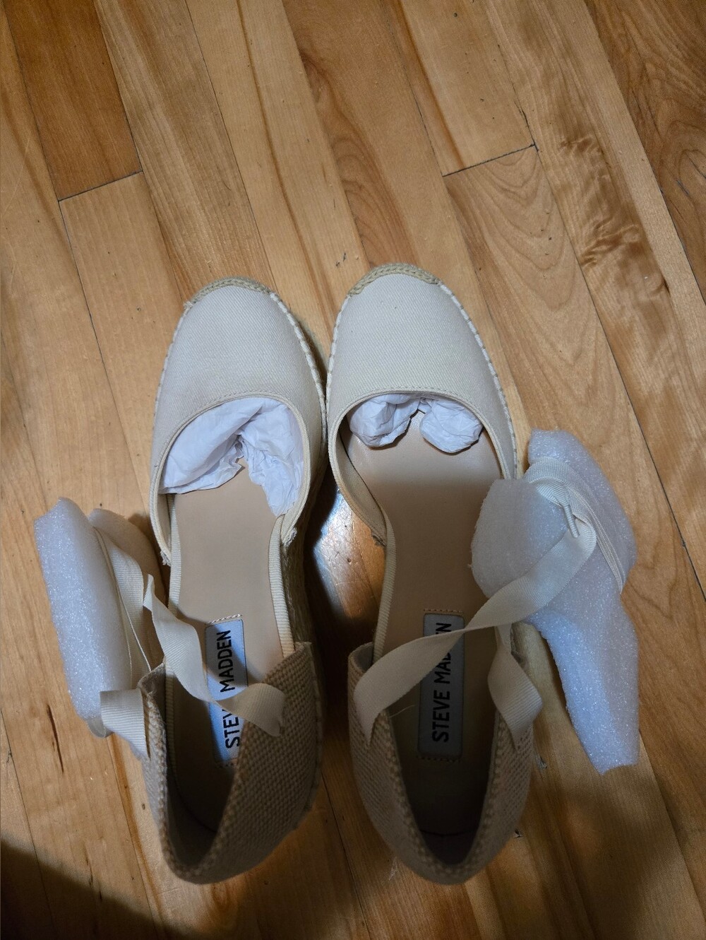 Steve Madden Neutral Canvas Espadrille Flats with Ankle Tie